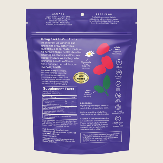 Restful Sleep Gummies back of pouch with Supplement Facts