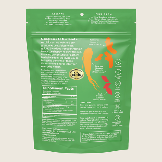 De-Stress Gummies back of pouch with Supplement Facts