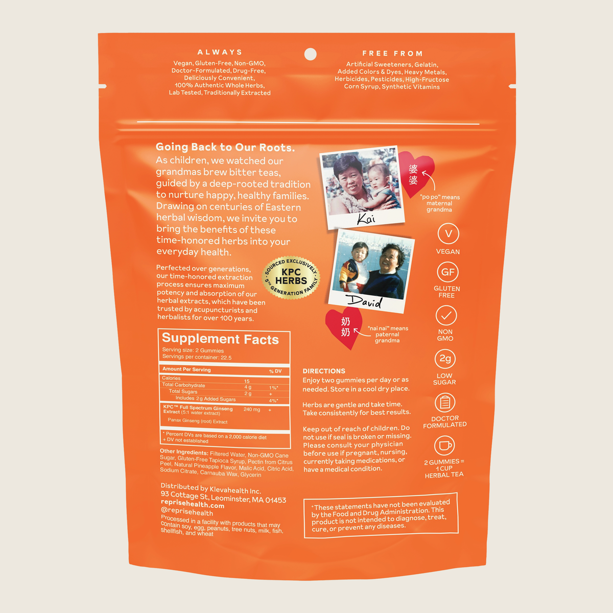 Korean Ginseng Gummies back of pouch with Supplement Facts