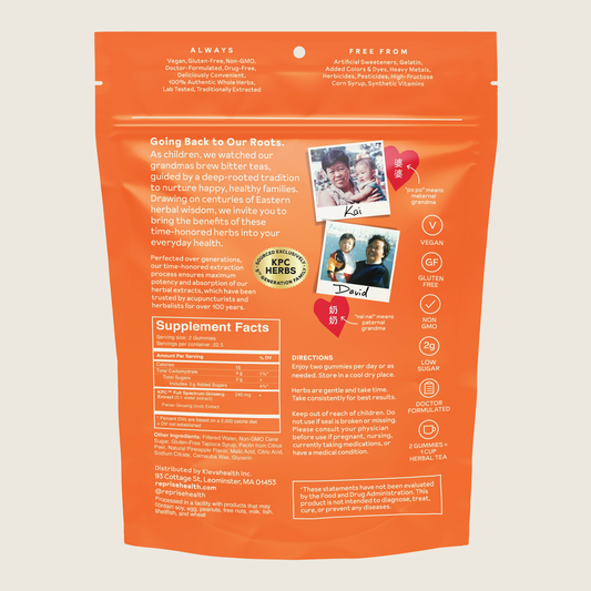 Korean Ginseng Gummies back of pouch with Supplement Facts